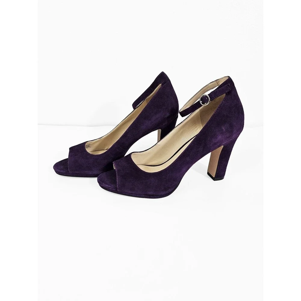 Enzo Angiolini Size 8.5 Graton Purple Plum Leather Suede Peep Toe Pumps Retro